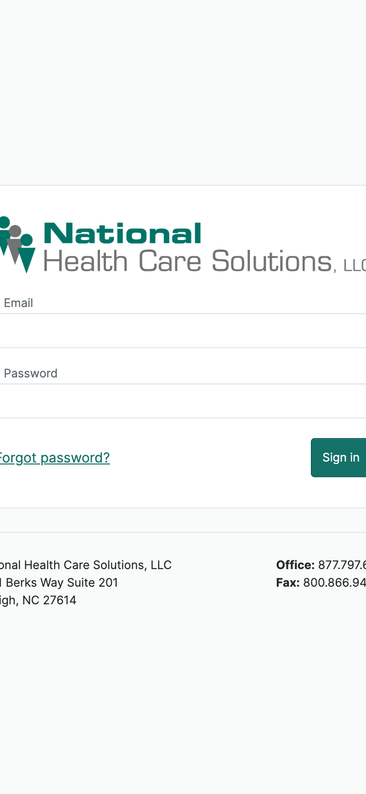NHCS sign-in screen on a 375px viewport. The 'Sign in' button is cut off the right edge.